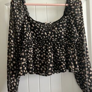 Chic Black and Cream Polka Dot Women's Top